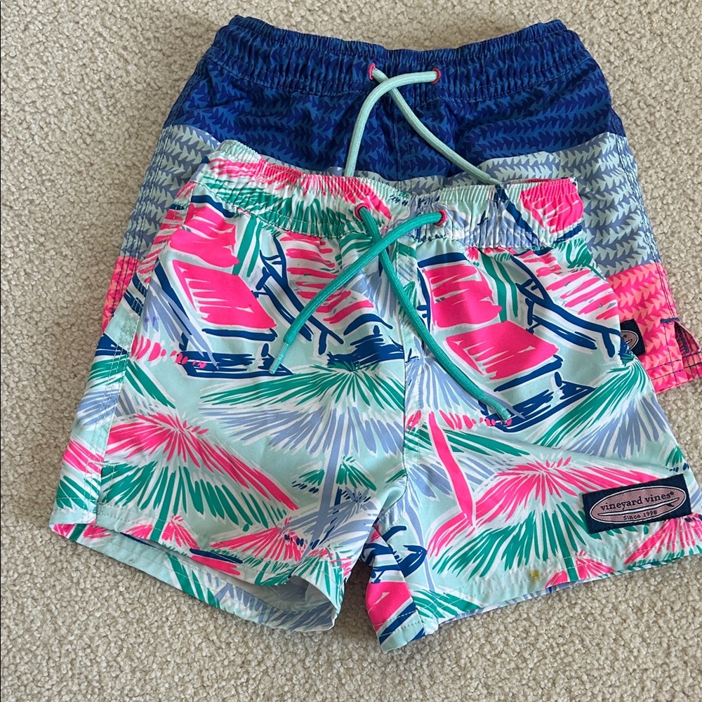 Vineyard Vines Kids' Palm Print Swim Shorts - Pink, Blue, Green